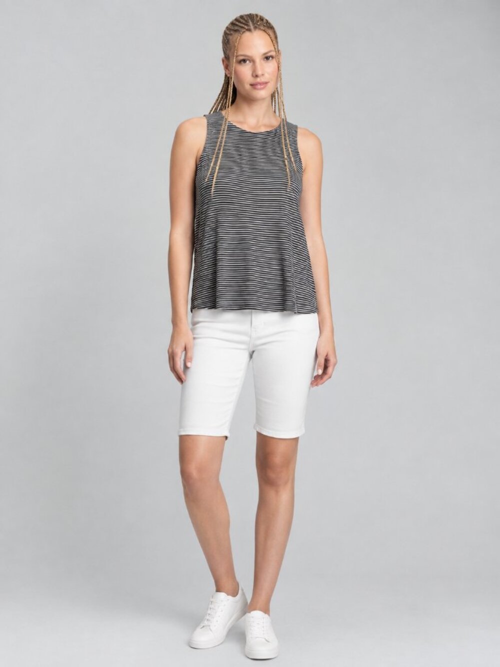J. Jill Striped Pima-Stretch Knit Tank Top Black White 3X #A4623